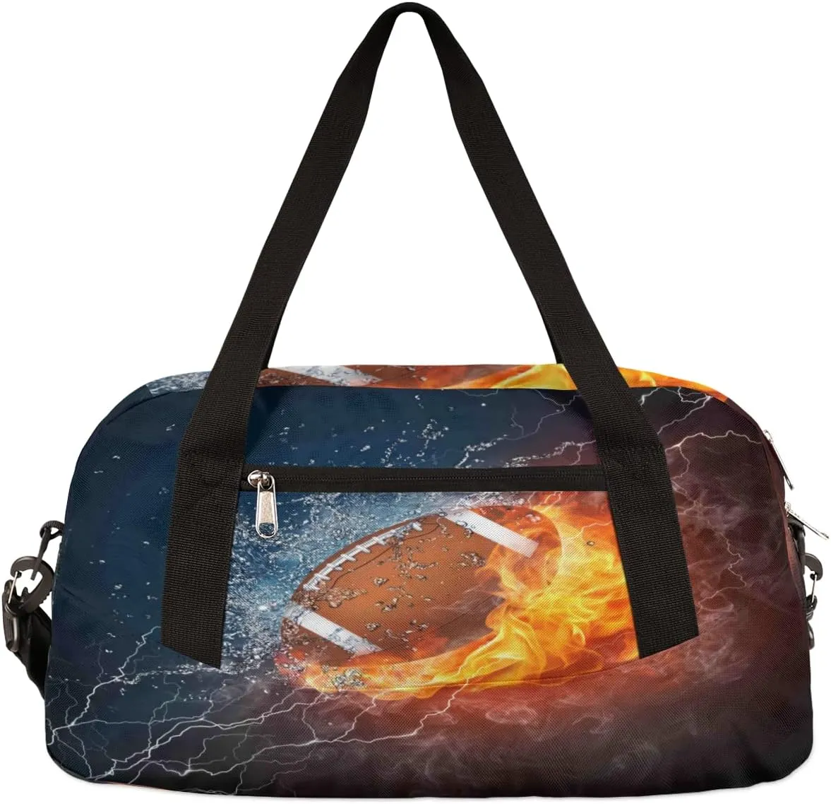 American Football in Ice Fire Gym Bag for Women Men, Small Travel Duffel Bag for Sports Getaway Overnight Bag Lightweight Weekender Bags Workout Bag Dance Bag for Boys Girls Kids Teens