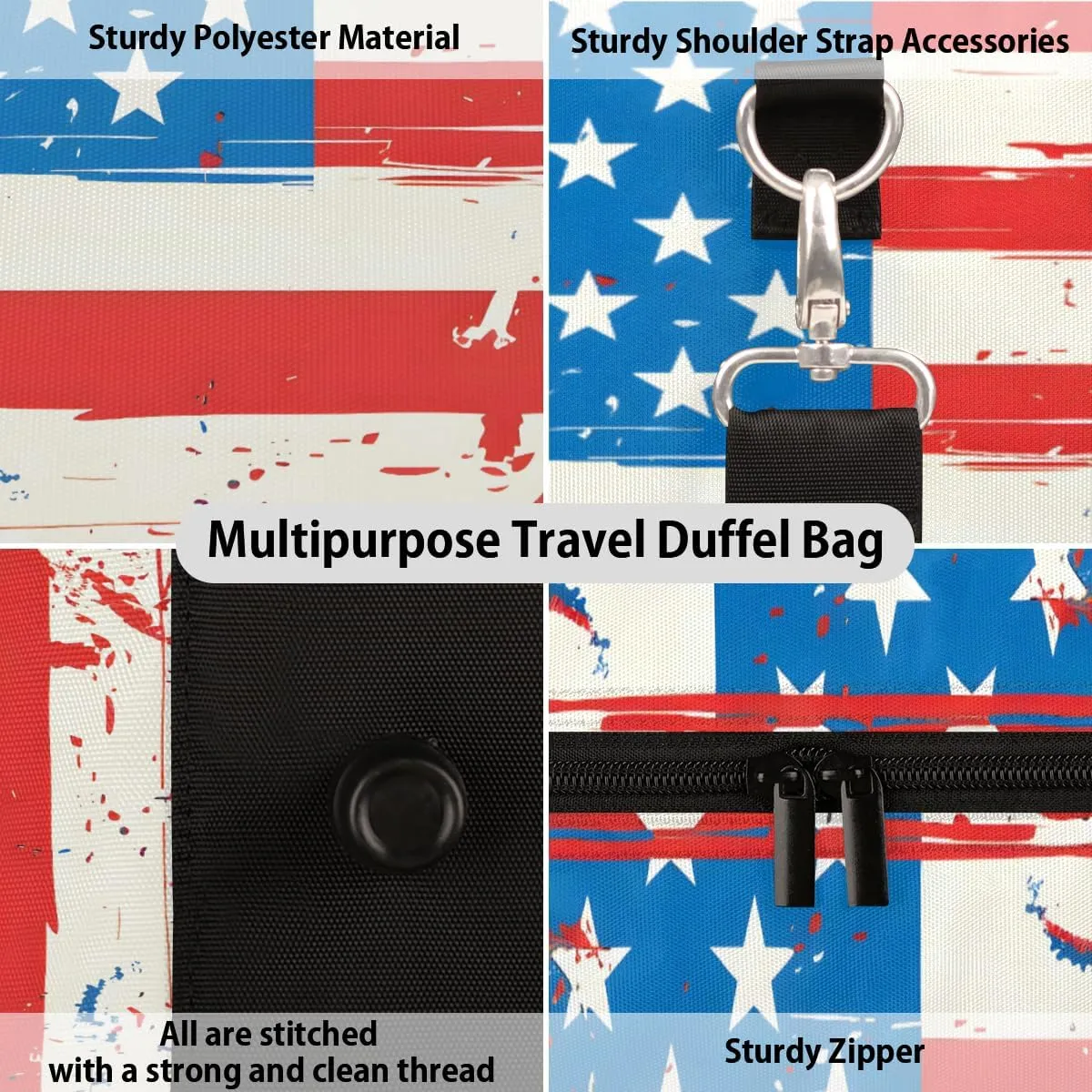 American USA Flag Travel Duffle Bag for Women Men Gym Duffel Foldable Bag Waterproof Weekender 4th of July Duffle Tote