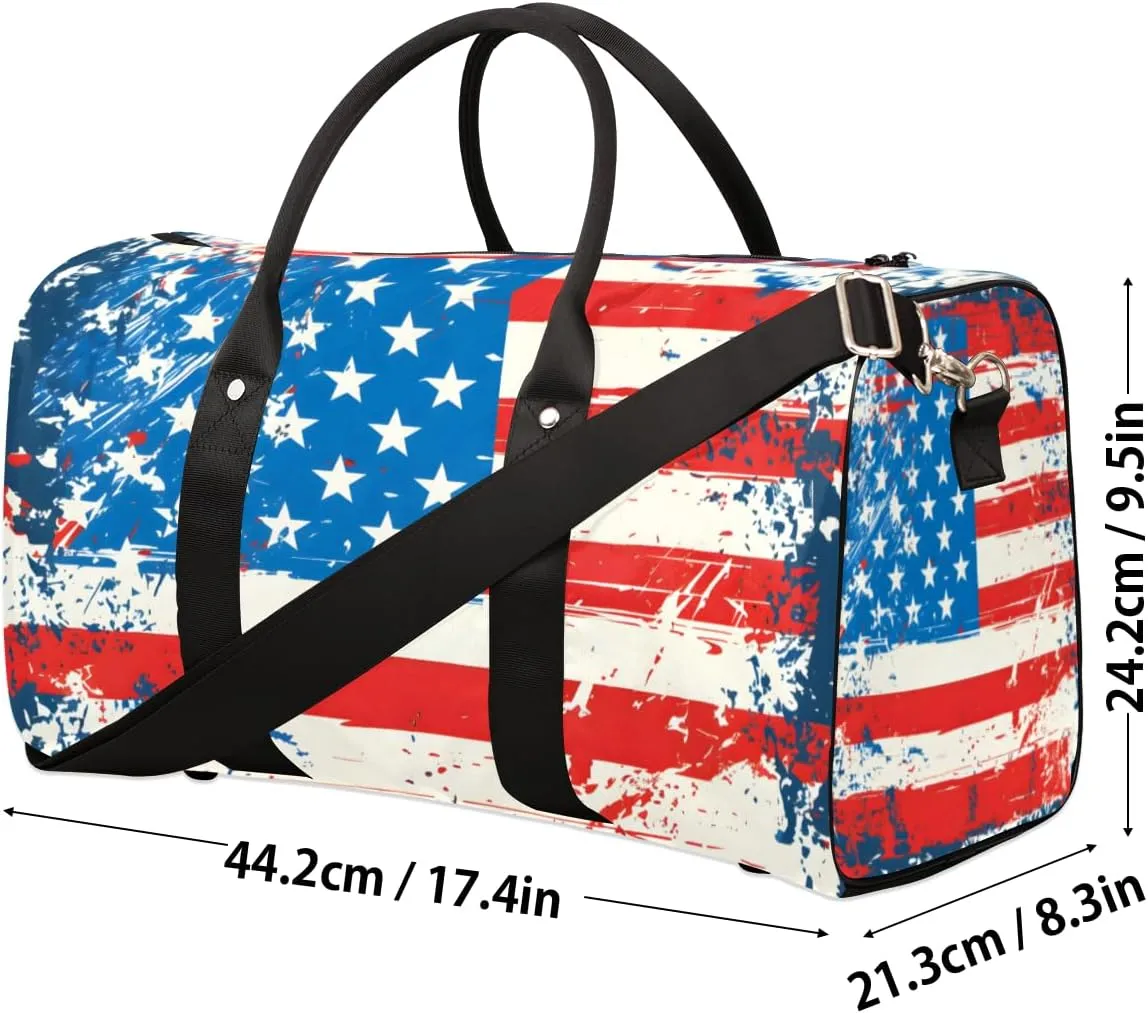 American USA Flag Travel Duffle Bag for Women Men Gym Duffel Foldable Bag Waterproof Weekender 4th of July Duffle Tote
