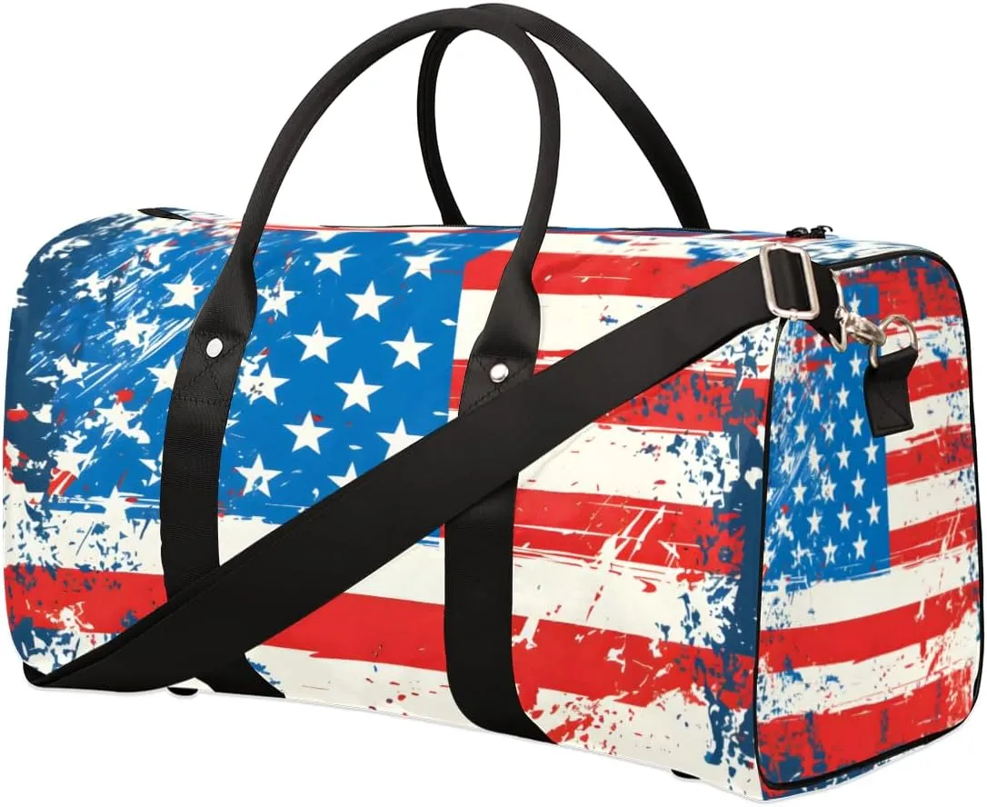 American USA Flag Travel Duffle Bag for Women Men Gym Duffel Foldable Bag Waterproof Weekender 4th of July Duffle Tote