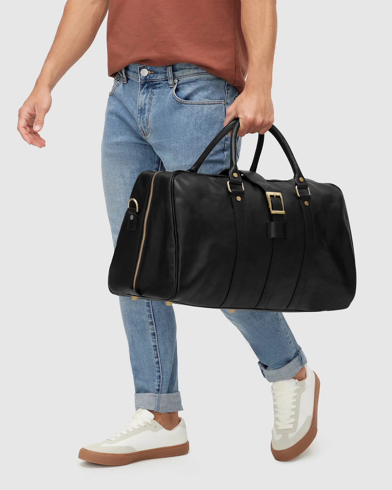 Amerigo Matt Black Leather Weekender Bag
