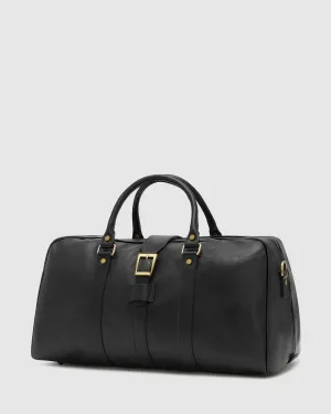 Amerigo Matt Black Leather Weekender Bag