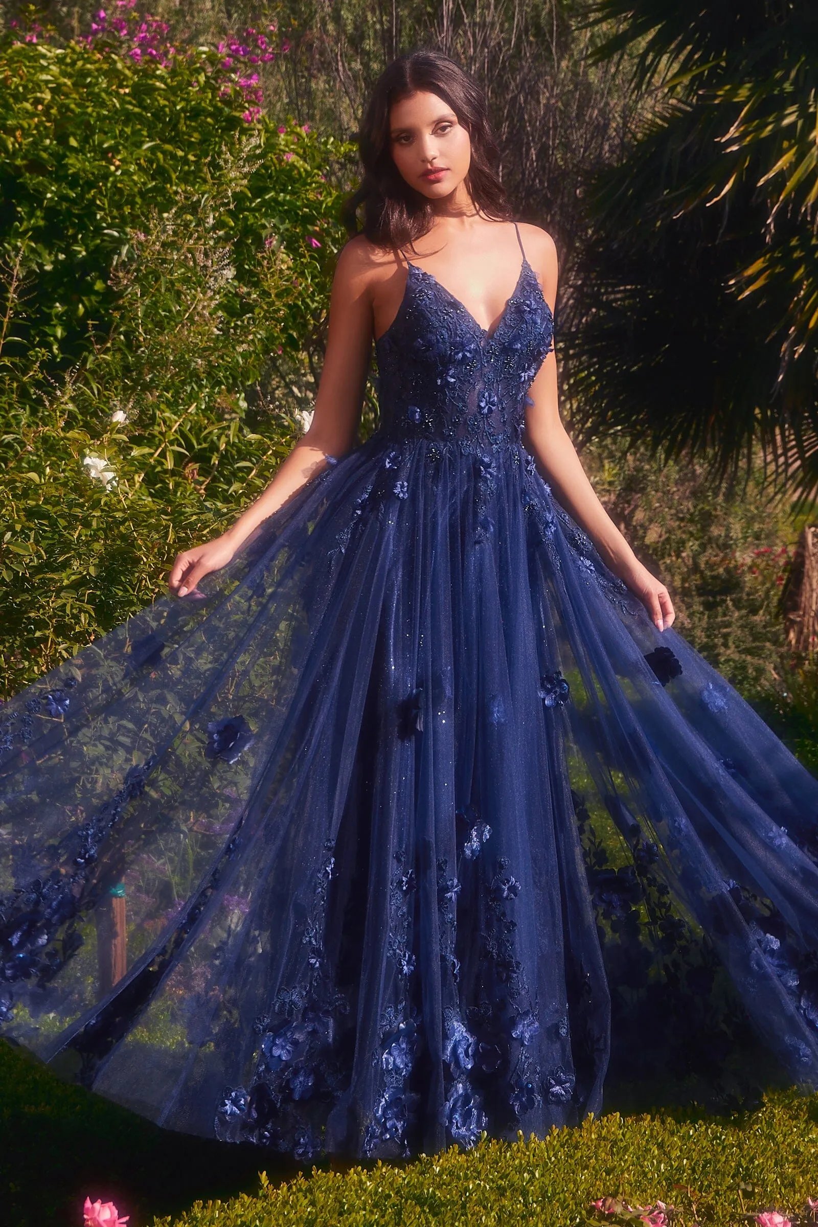 ANDREA & LEO A1326 Tulle A-Line Floral Appliqued Gown