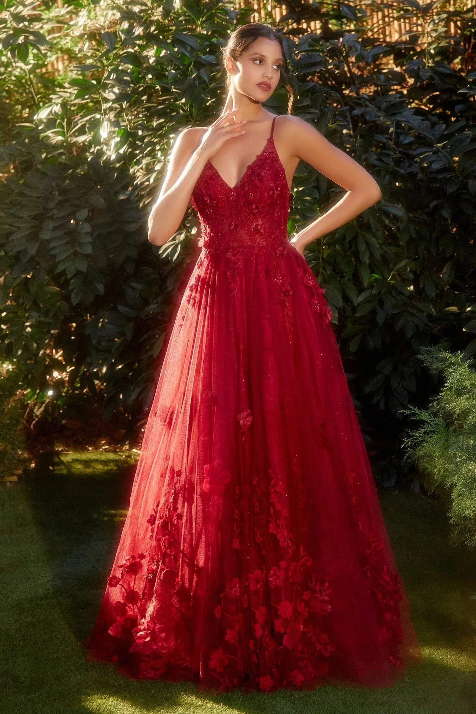 ANDREA & LEO A1326 Tulle A-Line Floral Appliqued Gown