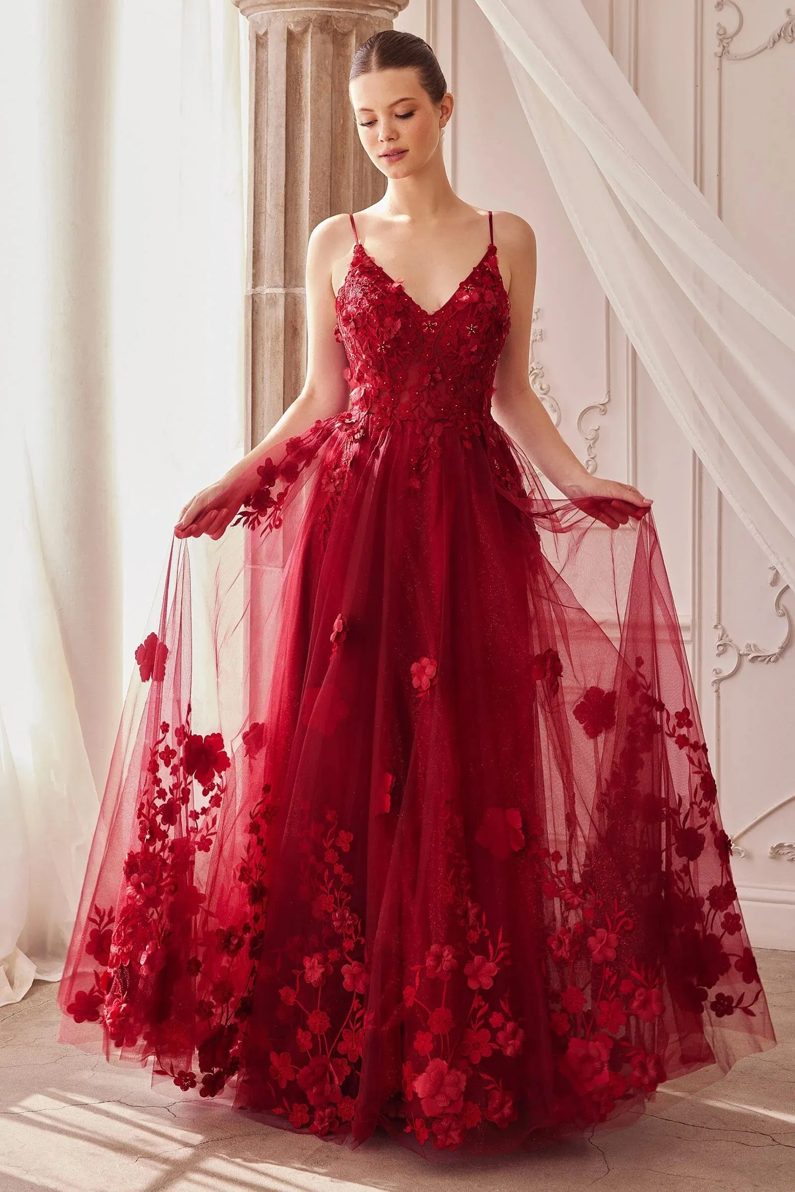 ANDREA & LEO A1326 Tulle A-Line Floral Appliqued Gown