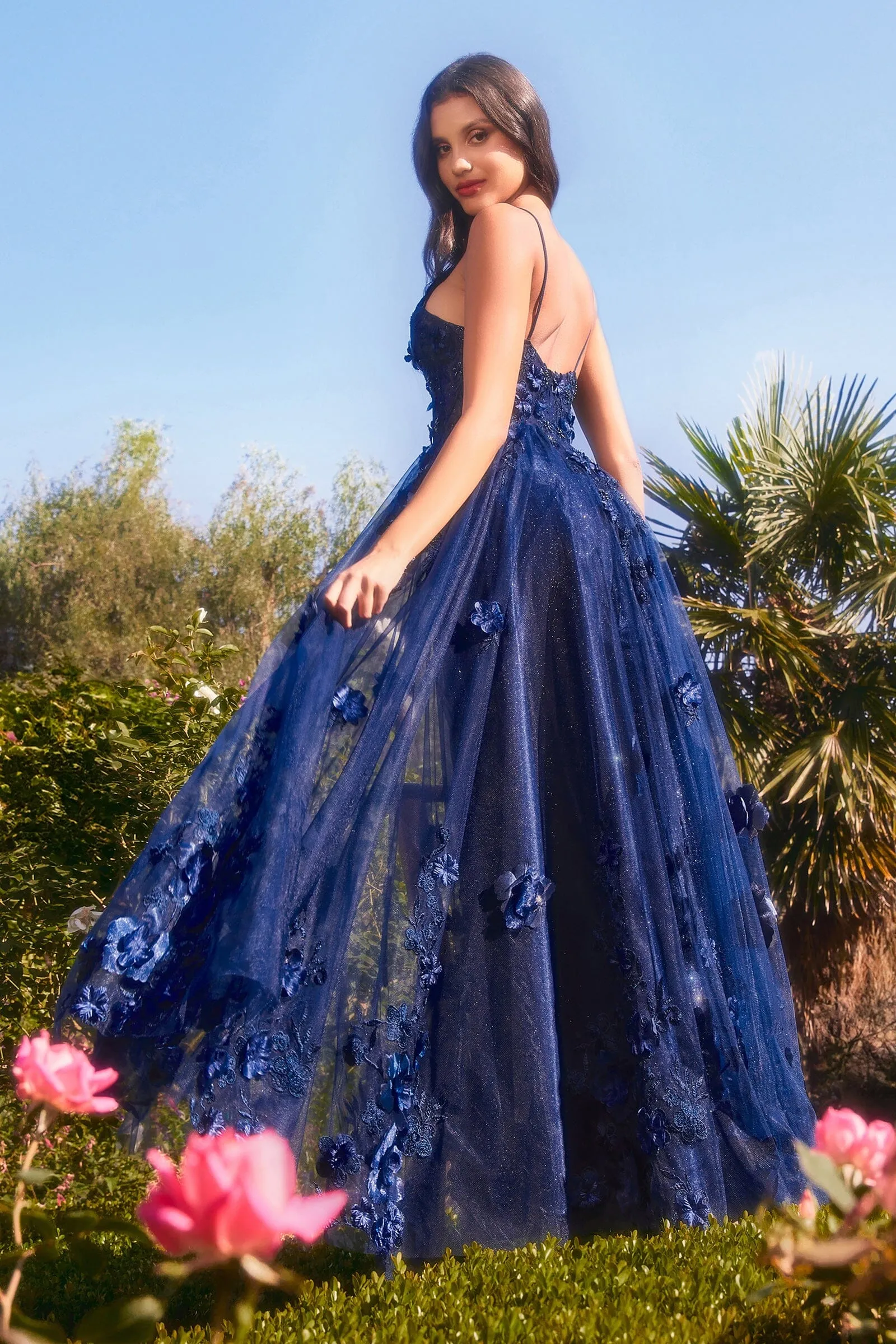 ANDREA & LEO A1326 Tulle A-Line Floral Appliqued Gown