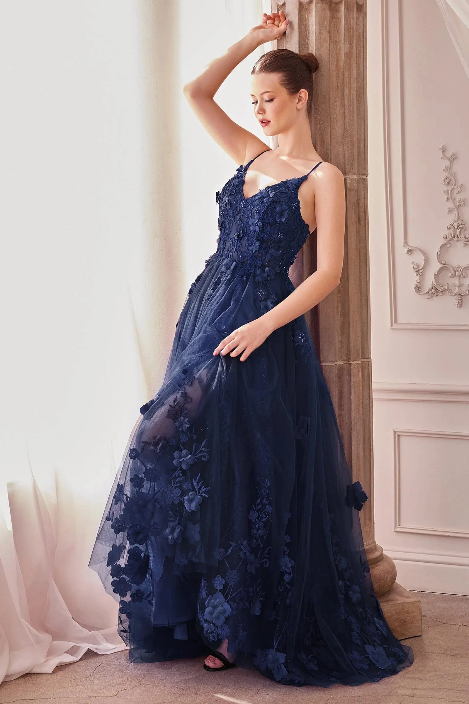 ANDREA & LEO A1326 Tulle A-Line Floral Appliqued Gown