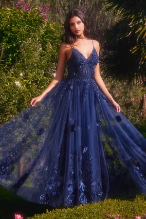 ANDREA & LEO A1326 Tulle A-Line Floral Appliqued Gown