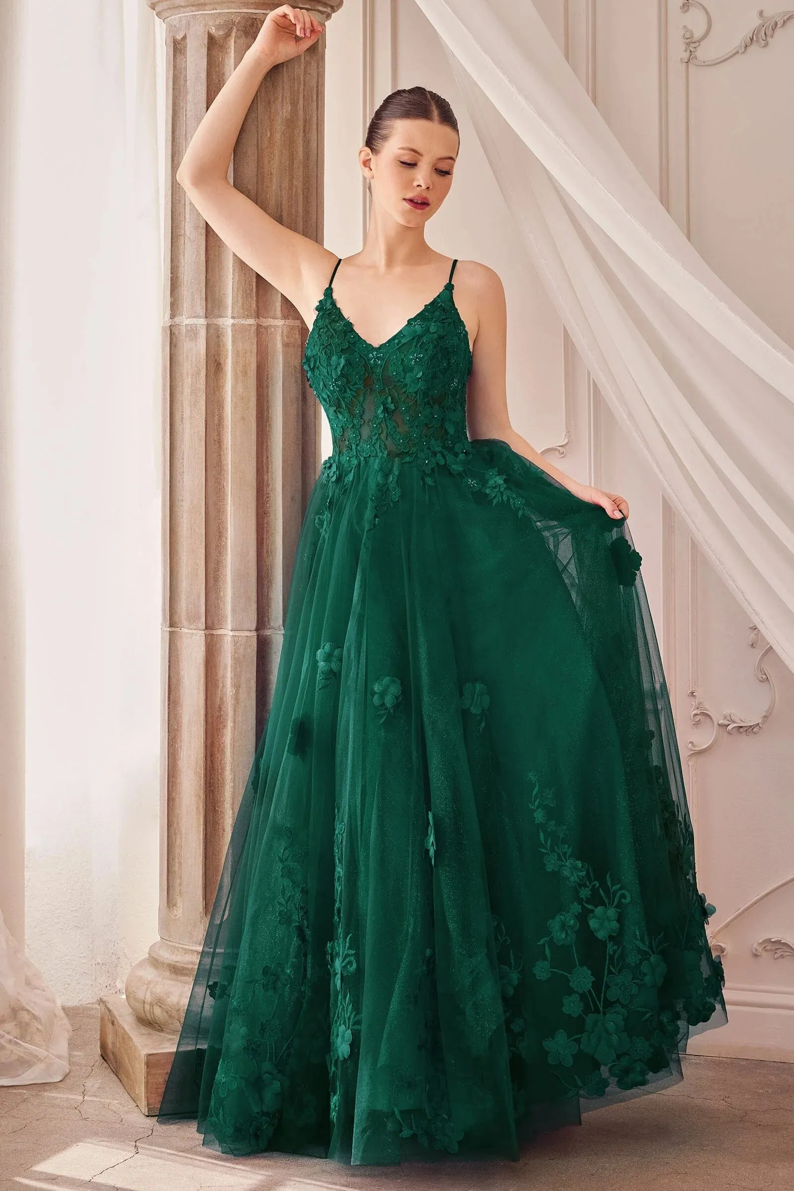 ANDREA & LEO A1326 Tulle A-Line Floral Appliqued Gown