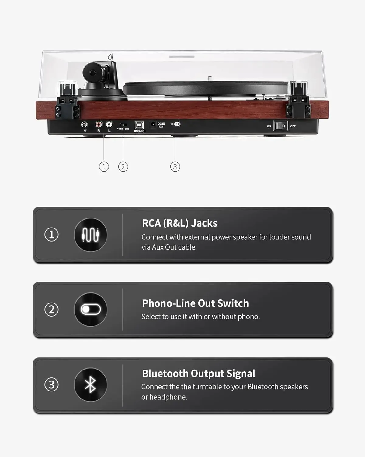 Angels Horn AH1 Wooden Turntable Bluetooth Vinyl Player with Speed Adjustment Knob