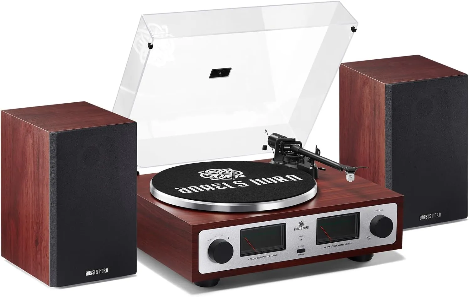 ANGELS HORN High Fidelity Bluetooth Turntable, Vinyl Record Player with Bookshelf Speakers, Built-in Phono Preamp, Belt Drive 2-Speed, Pitch Control, Adjustable Counterweight, AT-3600L