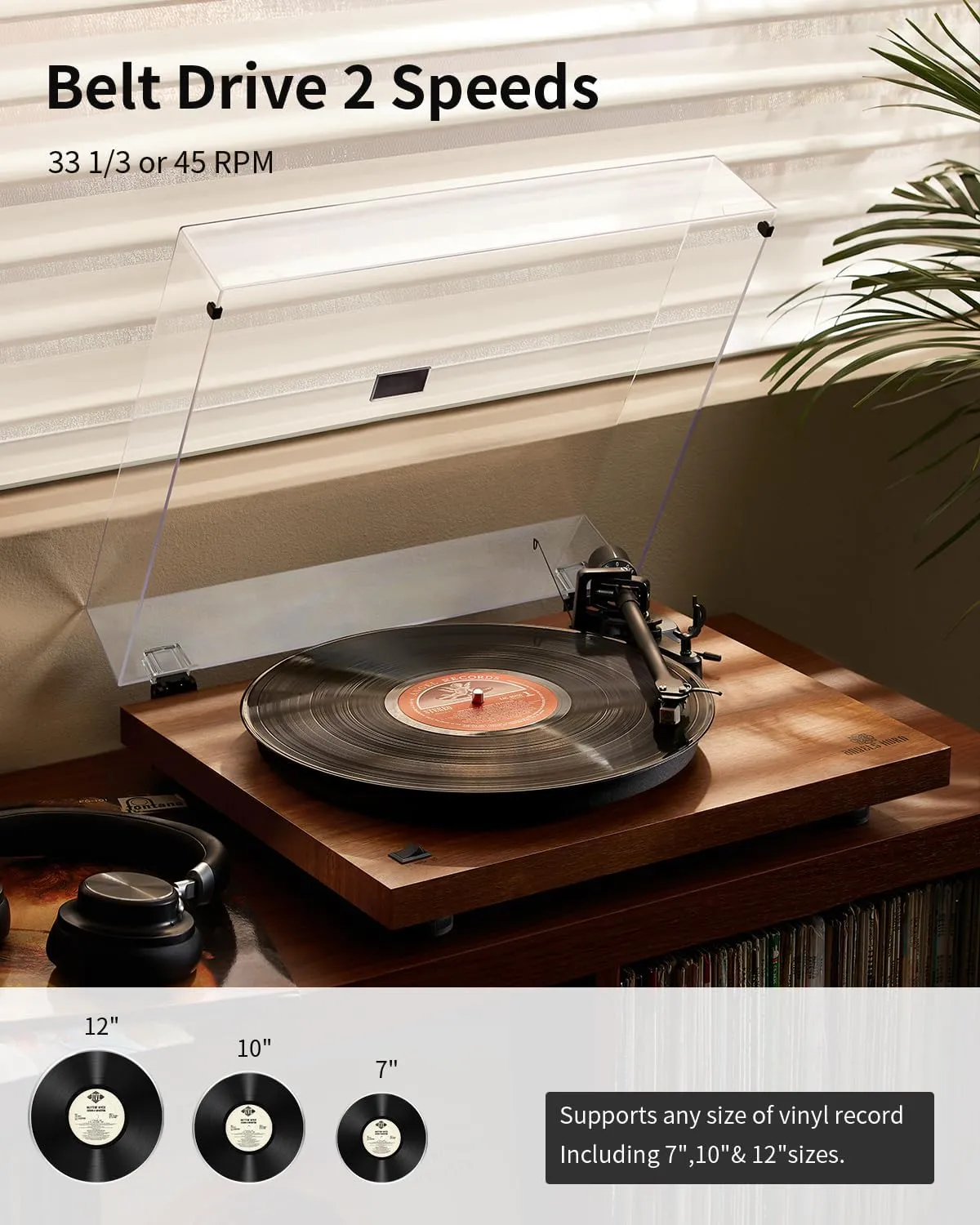 ANGELS HORN Turntable, Vinyl Record Player, Built-in Phono Preamp, Belt Drive 2-Speed, Adjustable Counterweight, AT-3600L (Upgraded Bluetooth Version)