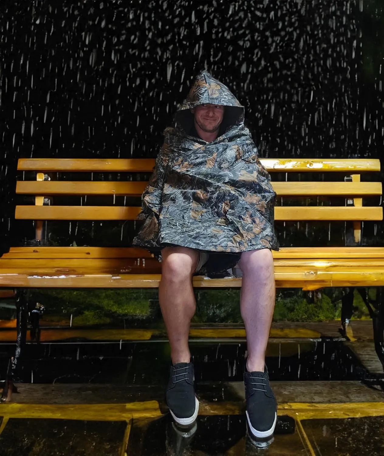 Anywear Cushion Hooded Blanket – Weather Resistant Fleece & Vinyl, Portable Seated Comfort for Camping, Stadium, Beach, and Travel – Includes Storage Bag - Camouflage