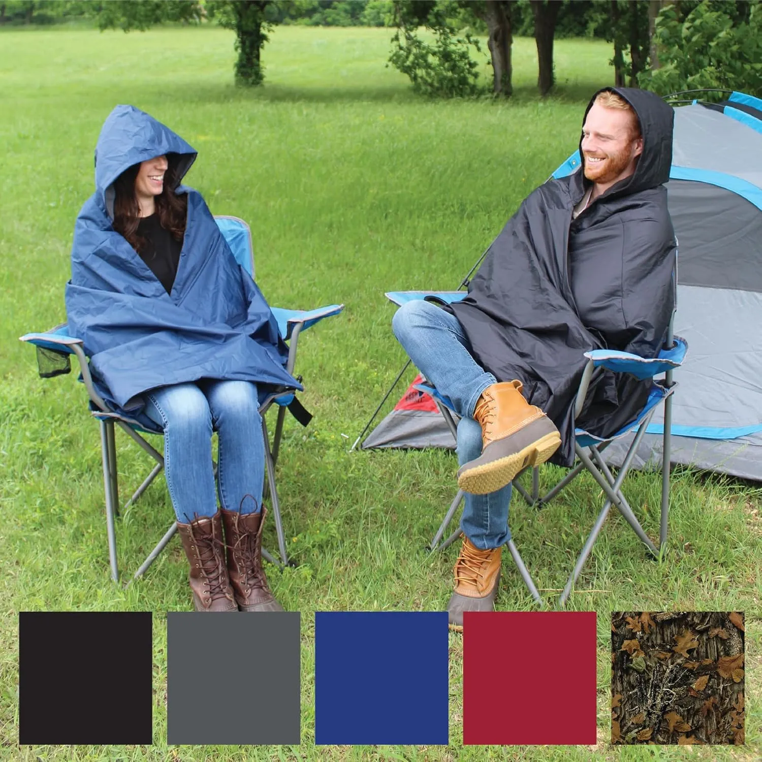 Anywear Cushion Hooded Blanket – Weather Resistant Fleece & Vinyl, Portable Seated Comfort for Camping, Stadium, Beach, and Travel – Includes Storage Bag - Camouflage