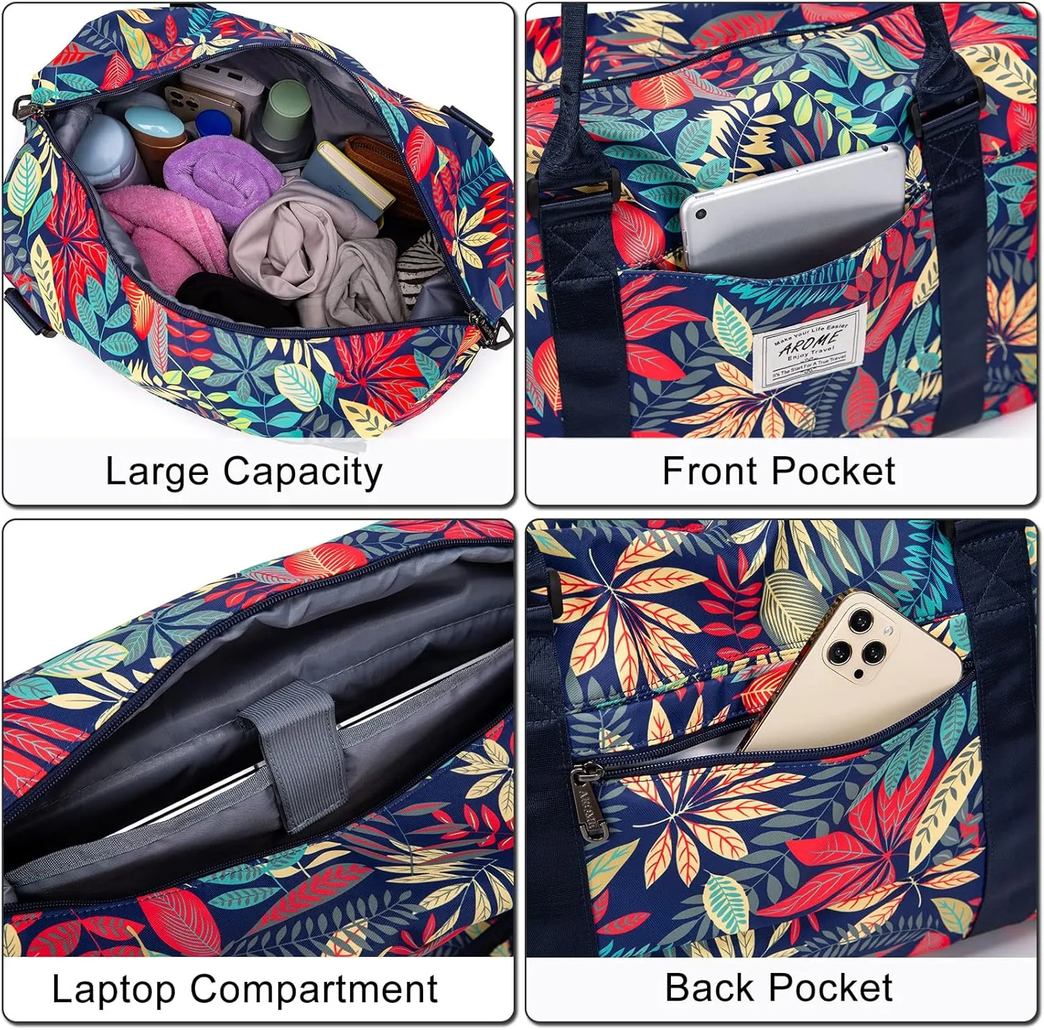 AROME Weekender Bags for Women, Travel Duffel Bag Overnight Weekend Bag Sports Gym Tote Bag with Wet Pocket & Flight Approved