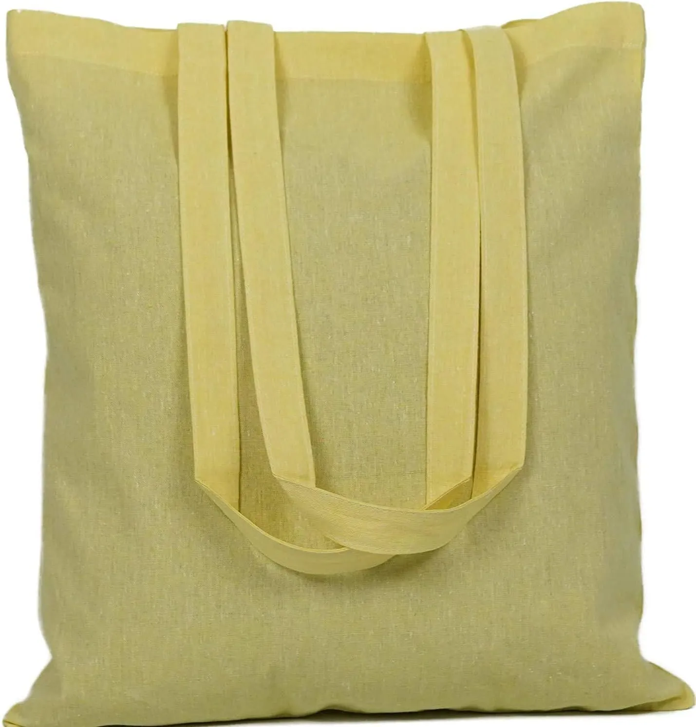 Atmos Green 12 pack 15 X 16 inch with long handle ASSORTED Colors 5.5 oz Recycled cotton canvas reusable grocery bags eco friendly super strong MADE in INDIA