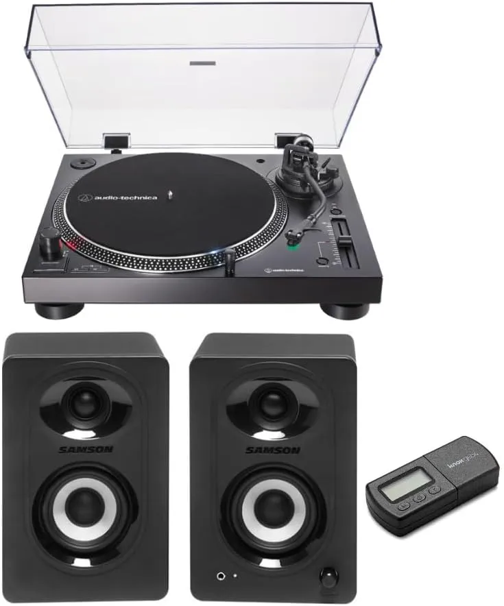 Audio-Technica AT-LP120X-USB USB Turntable (Black) with Knox Gear Powered Bluetooth Bookshelf Speaker Bundle (2 Items)