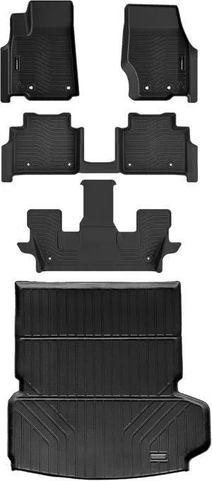 Auxko All Weather Floor Mats & Cargo Liner with Backrest Protector Fit for 2025-2021 Jeep Grand Cherokee L 6 Seat (2nd Bucket Seat) Odorless Liners Accessories Black