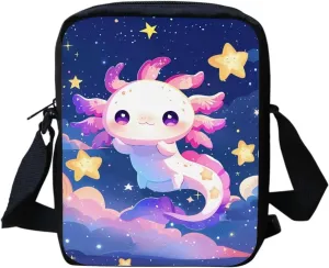 Axolotl Galaxy Small Crossbody Bags for Women Canvas Cell Phone Shoulder Purses with Adjustable Strap Portable Work Travel Daypack