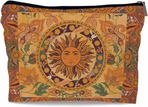 Ayxvt Boho Makeup Bag, Sun and Moon Corduroy Makeup Bag, Hippie Flower Pouch Floral Cosmetic Bag, Boho Gifts for Women Teen Girls (Boho Sun Hippie Flower)（Corduroy）