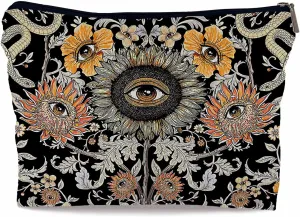 Ayxvt Tarot Evil Eye Sunflower Hippie Snake Vintage Flowers Floral Corduroy Cosmetic Bag Decorative Women's Makeup Bag Zipper Pouch Travel Toiletry,Gifts for Tarot Lovers Women（Corduroy）