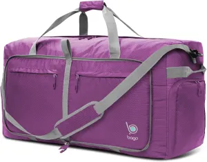 Bago Big XXL Foldable Duffel Bags for Traveling Women & Men - 140L Packable Duffle Bag for Travel with Shoe Compartment - Water Repellant, Heavy Duty, Lightweight Folding & Collapsible (Purple)