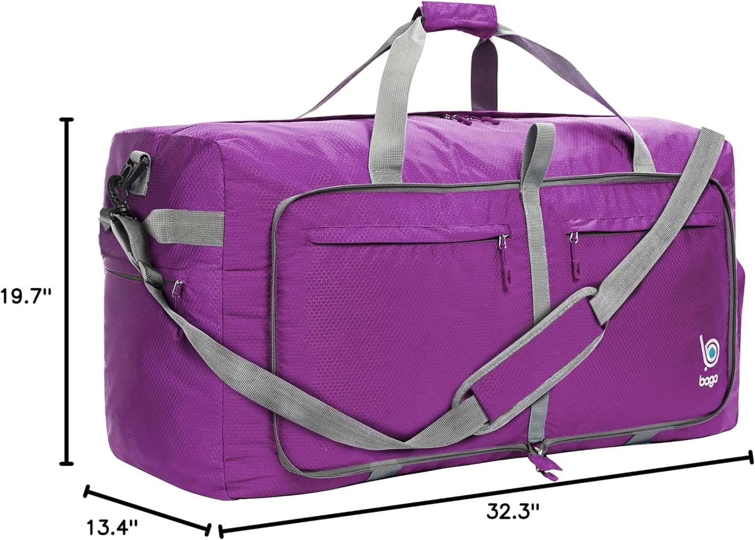 Bago Big XXL Foldable Duffel Bags for Traveling Women & Men - 140L Packable Duffle Bag for Travel with Shoe Compartment - Water Repellant, Heavy Duty, Lightweight Folding & Collapsible (Purple)