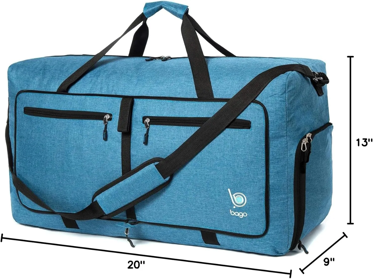 Bago Foldable Duffel Bags for Traveling Women & Men - 40L Sports Packable Duffle Bag for Travel with Shoe Compartment - Water Repellant, Heavy Duty, Lightweight Folding & Collapsible (SnowBlue)