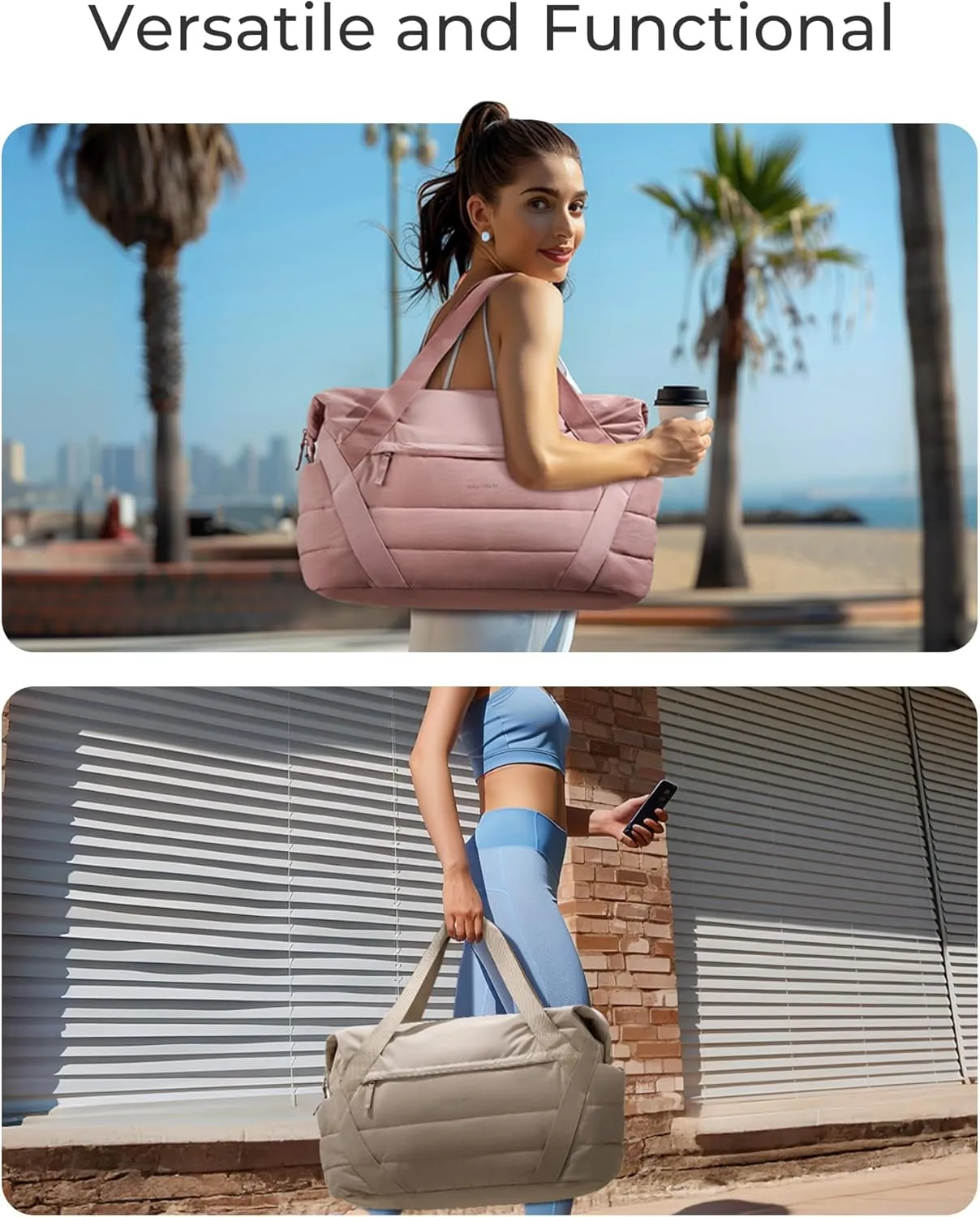 BAGSMART Gym Bag for Women, Weekender Travel Bag with Trolley Sleeve, Sports Duffel Bag with Yoga Mat Holder, Gym Tote Bag for Workout Sport Travel Swimming Yoga