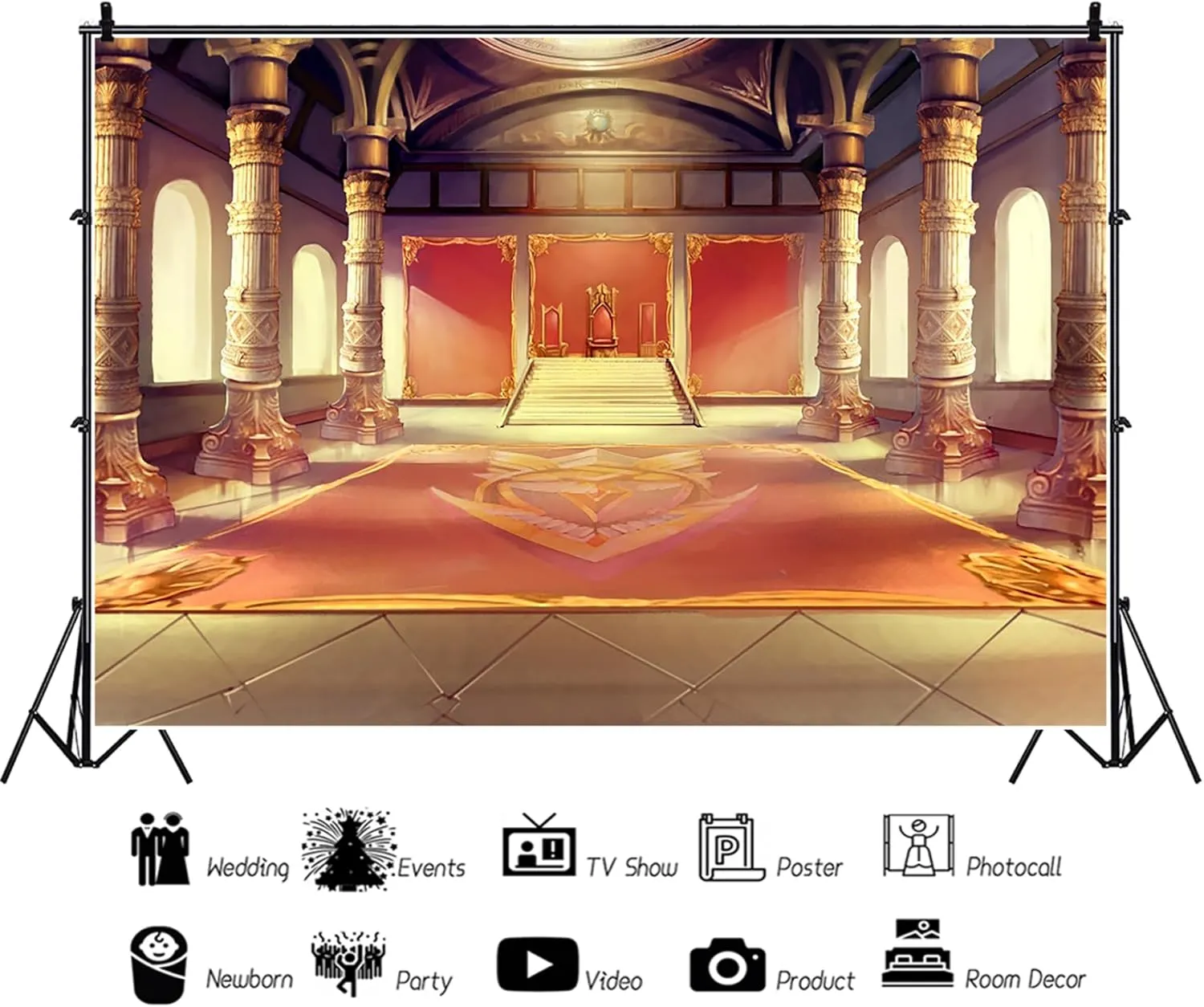 Baocicco 10x8ft Luxury Palaces Photo Backdrop Ancient Royal Throne Golden Hall Carpet Marble Pillar Photography Background Wedding Birthday Kids Costume Party Princess Prince King Queen Portrait