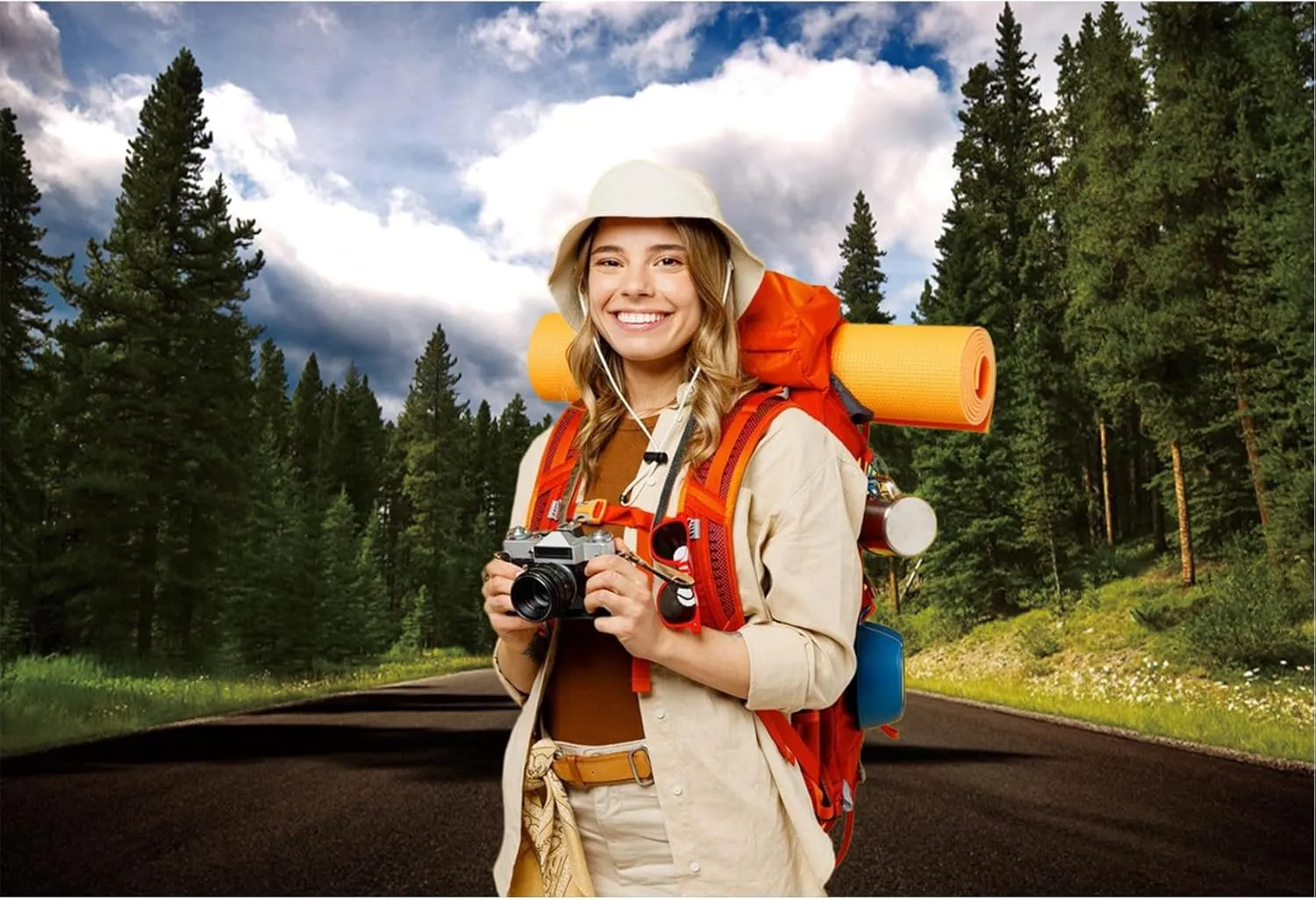 Baocicco 10x8ft Road Trip Backdrop Highway Blue Sky White Clouds Mountain Road Photography Background Road Wedding Ceremony Road Trip Party Racing Competition Autumn Festival Adults Photo Props