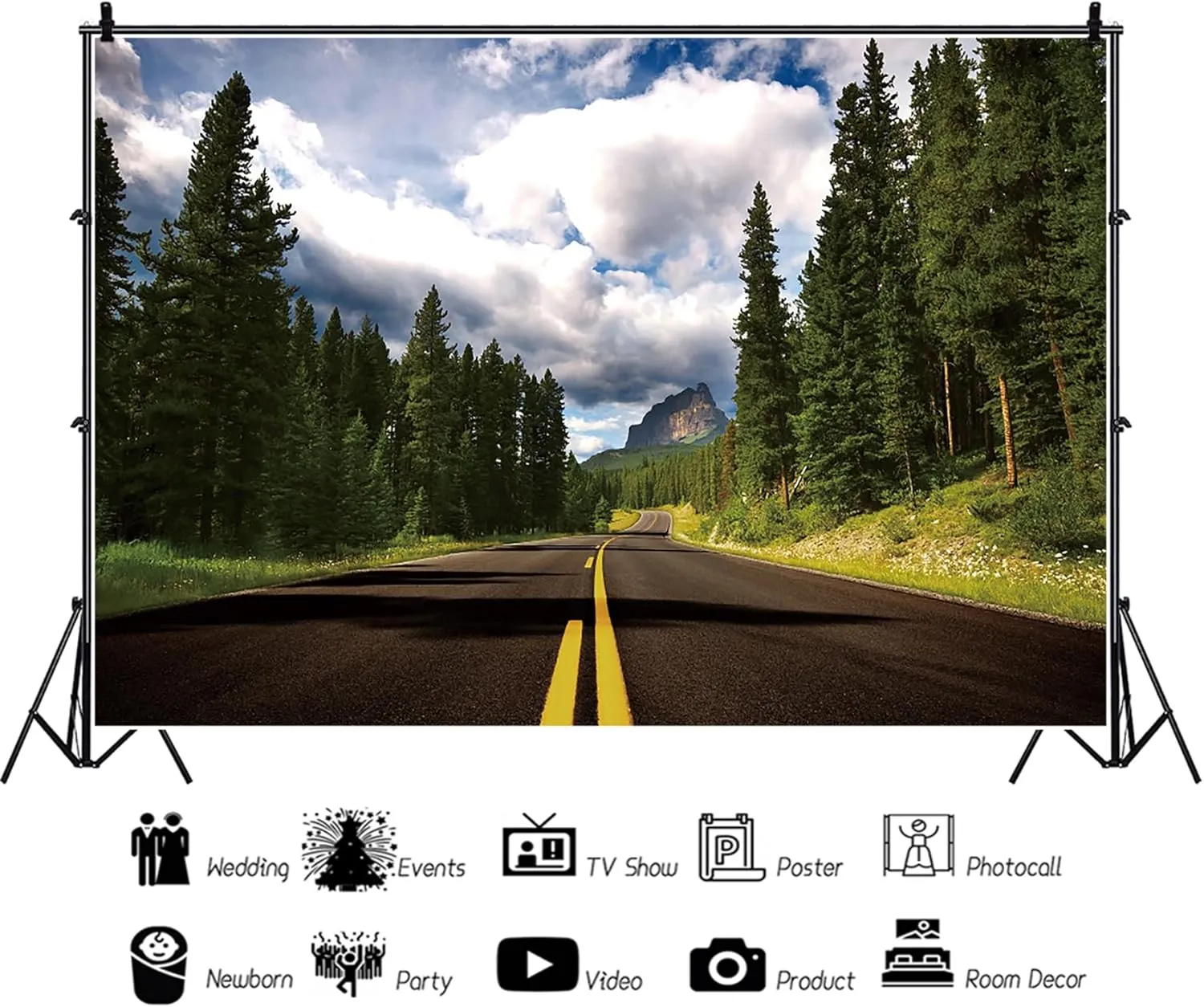 Baocicco 10x8ft Road Trip Backdrop Highway Blue Sky White Clouds Mountain Road Photography Background Road Wedding Ceremony Road Trip Party Racing Competition Autumn Festival Adults Photo Props
