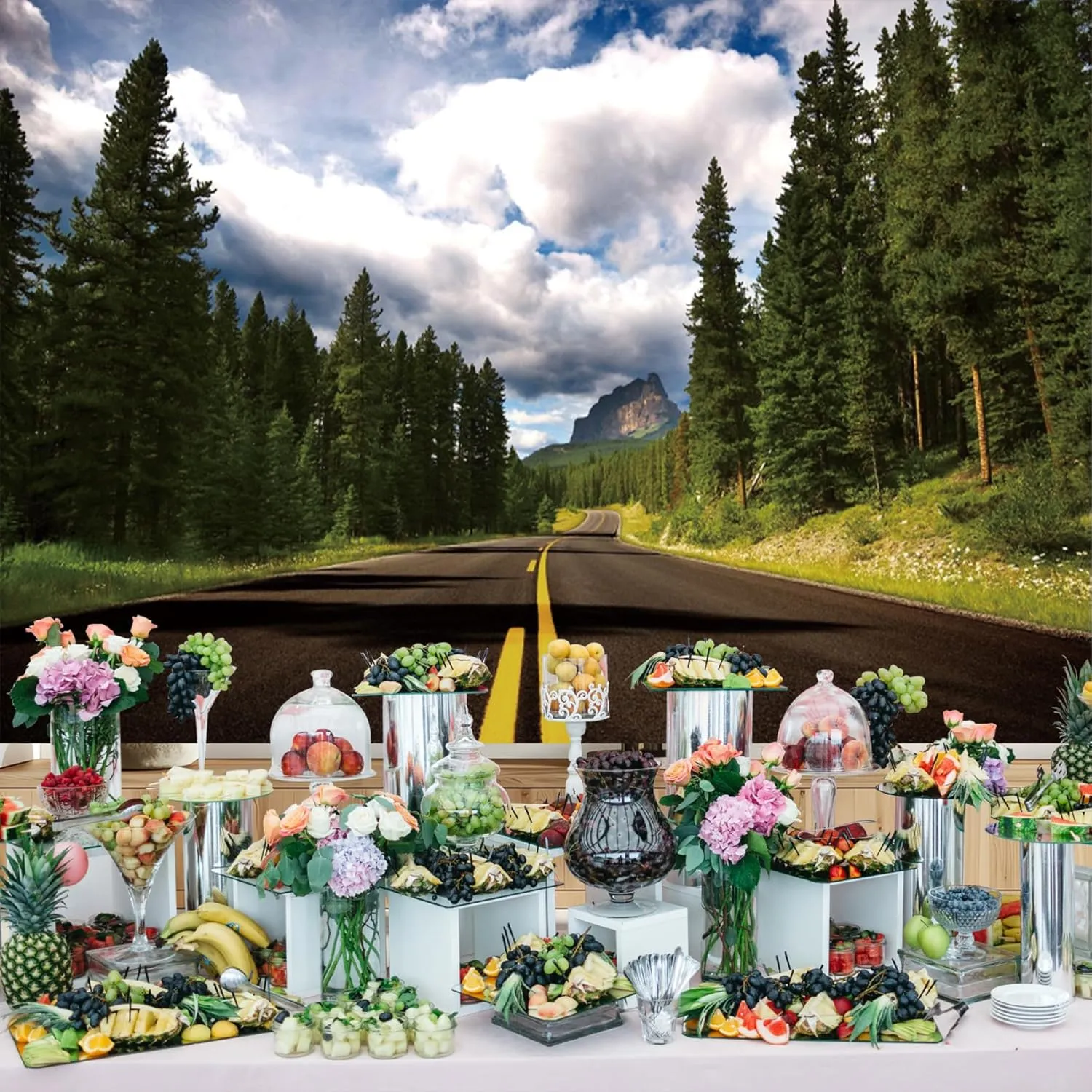Baocicco 10x8ft Road Trip Backdrop Highway Blue Sky White Clouds Mountain Road Photography Background Road Wedding Ceremony Road Trip Party Racing Competition Autumn Festival Adults Photo Props