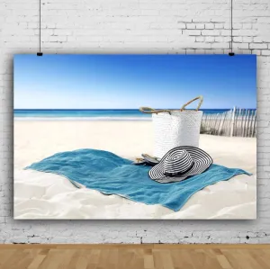 Baocicco 12x8ft Summer Party Backdrop Sunhat Handbag Bath Towel Slippers Sand Beach Wooden Fence Photography Background Leisure Time Vacation Summer Holiday Birthday Party Women Girls Portrait
