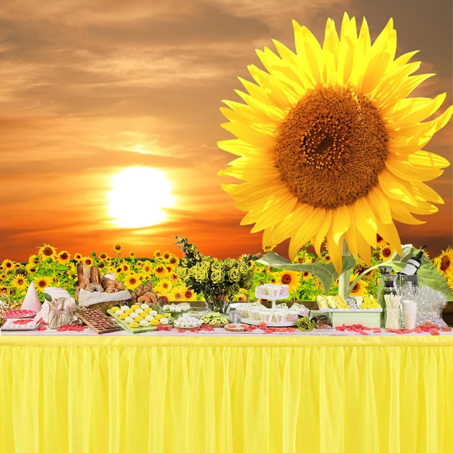 Baocicco 7x5ft Sunflowers Backdrop for Photography Sunrise Sunset Flower Field Floral Outdoor Photography Background Birthday Holiday Party Wedding Baby Shower Newborn for Kids Adults Props Video