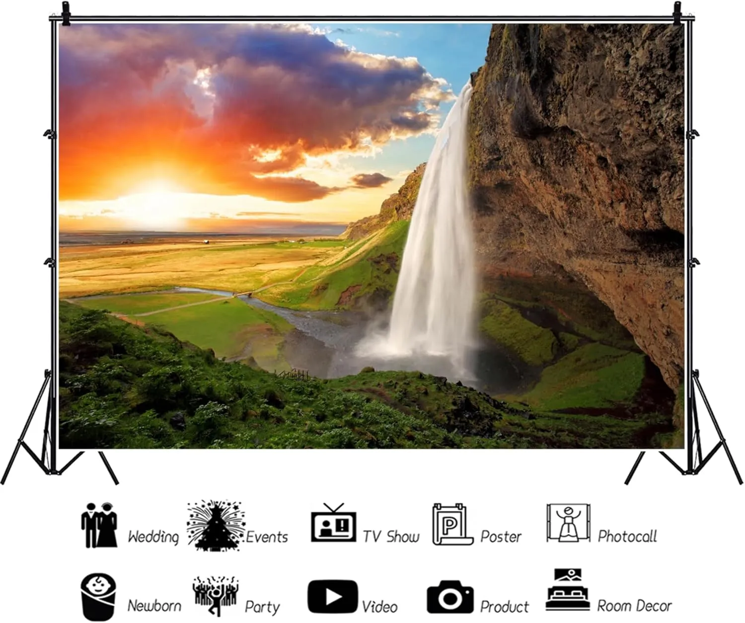 Baocicco 7x5ft Vinyl Seljalandsfoss Backdrops for Photography Background Waterfall Landscape in Iceland Famous Tourist Attractions Vacation Holiday Party Children Adults Portraits Photo Studio