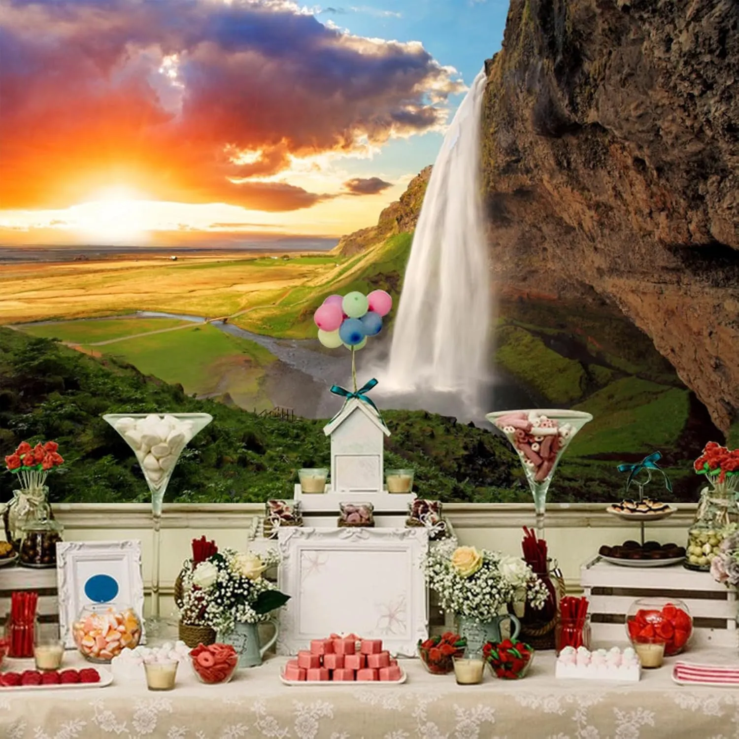 Baocicco 7x5ft Vinyl Seljalandsfoss Backdrops for Photography Background Waterfall Landscape in Iceland Famous Tourist Attractions Vacation Holiday Party Children Adults Portraits Photo Studio