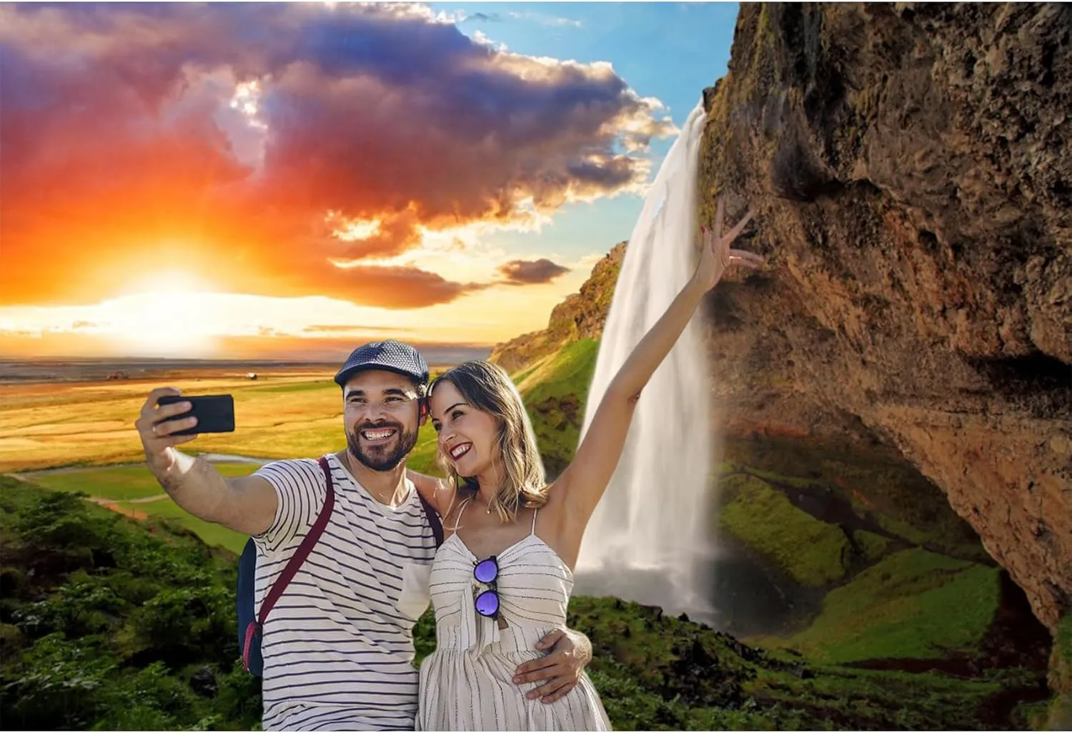 Baocicco 7x5ft Vinyl Seljalandsfoss Backdrops for Photography Background Waterfall Landscape in Iceland Famous Tourist Attractions Vacation Holiday Party Children Adults Portraits Photo Studio