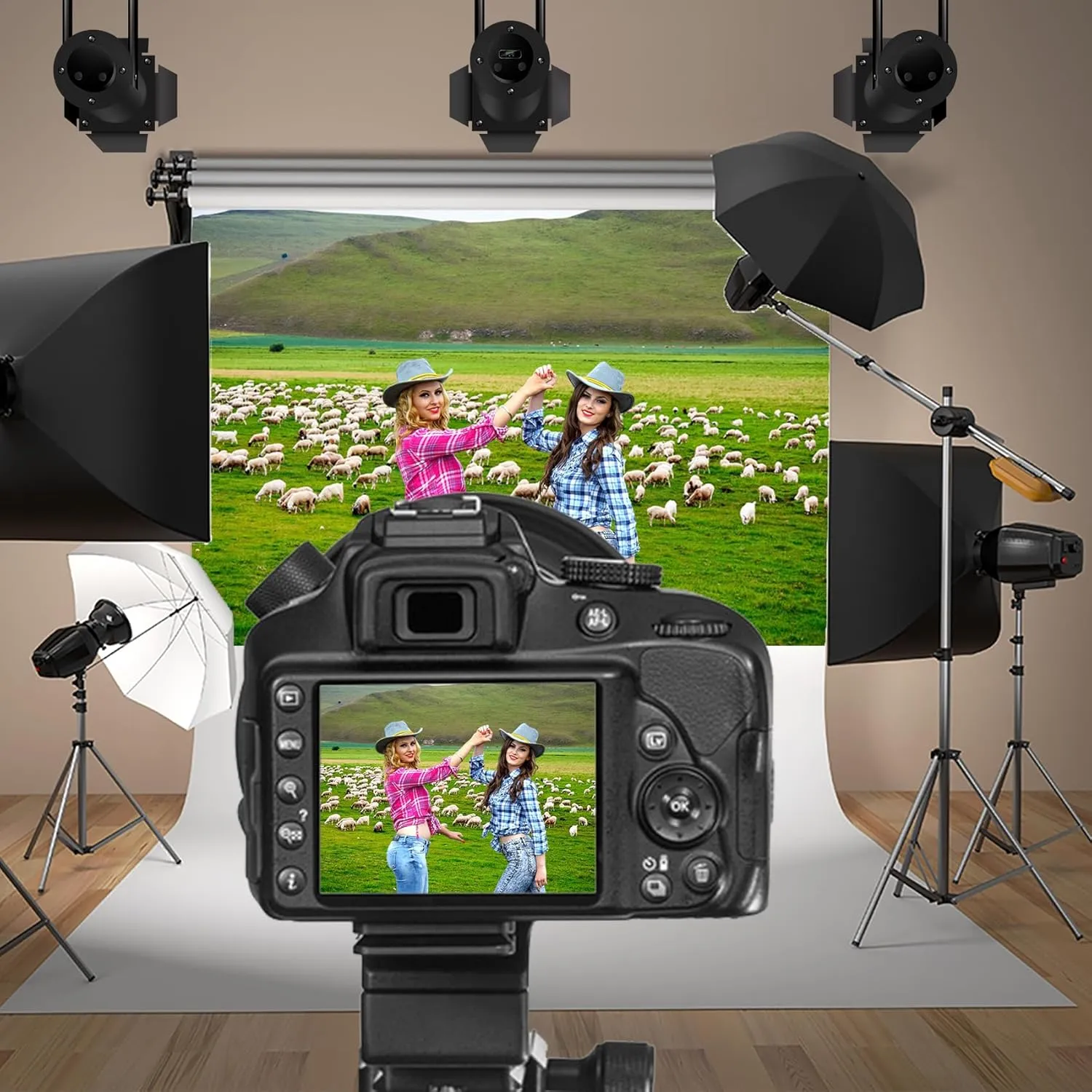 Baocicco Green Prairie Flock of Sheep Backdrop 15x10ft Photography Background Pasture Green Grass Meadow Land Shepherd Animal Husbandry Children Holiday Tour Trip Wedding Shooting