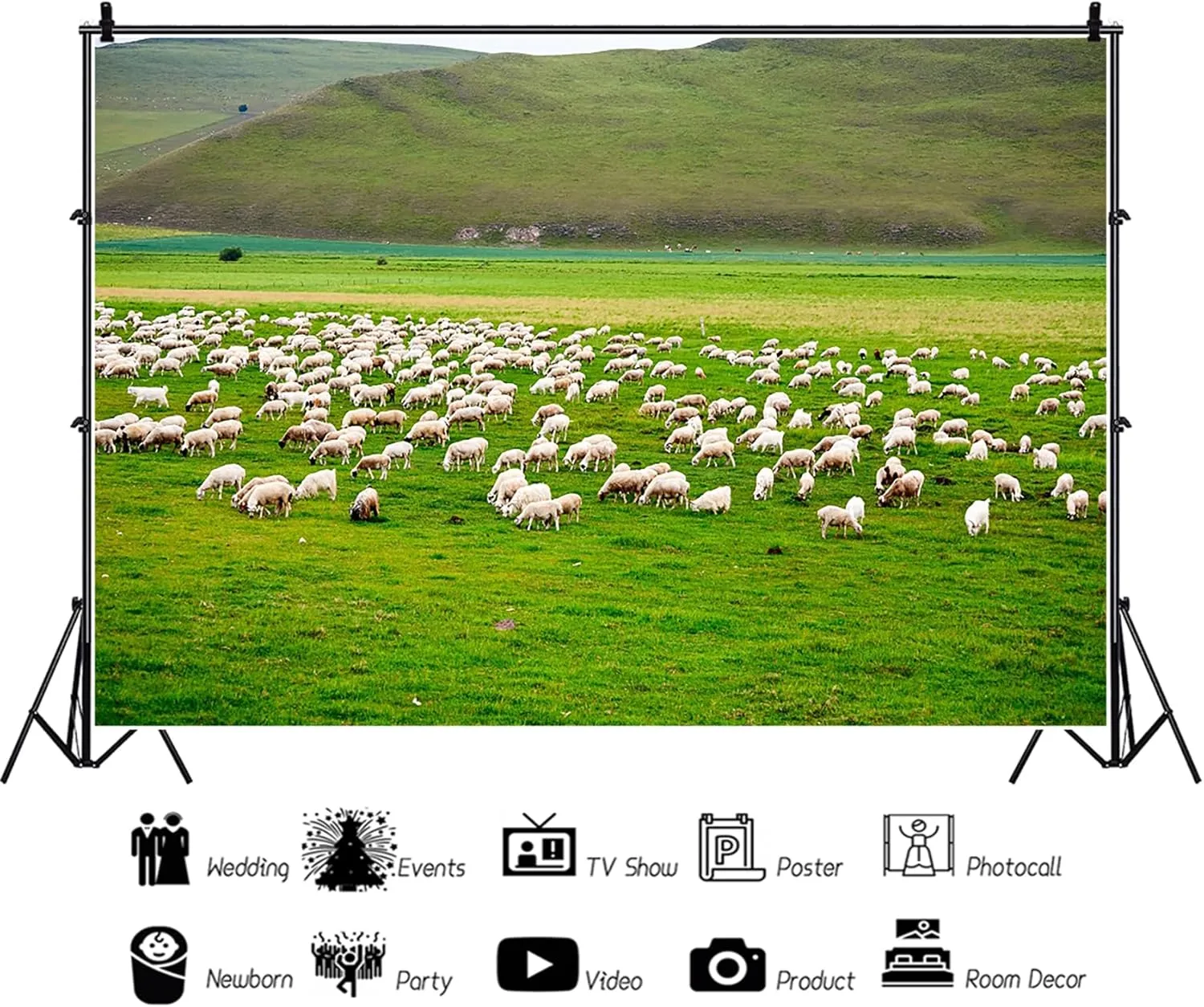Baocicco Green Prairie Flock of Sheep Backdrop 15x10ft Photography Background Pasture Green Grass Meadow Land Shepherd Animal Husbandry Children Holiday Tour Trip Wedding Shooting