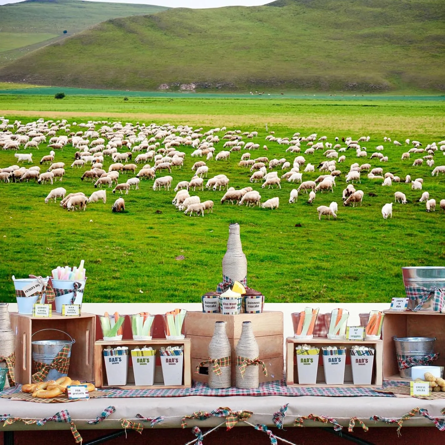 Baocicco Green Prairie Flock of Sheep Backdrop 15x10ft Photography Background Pasture Green Grass Meadow Land Shepherd Animal Husbandry Children Holiday Tour Trip Wedding Shooting