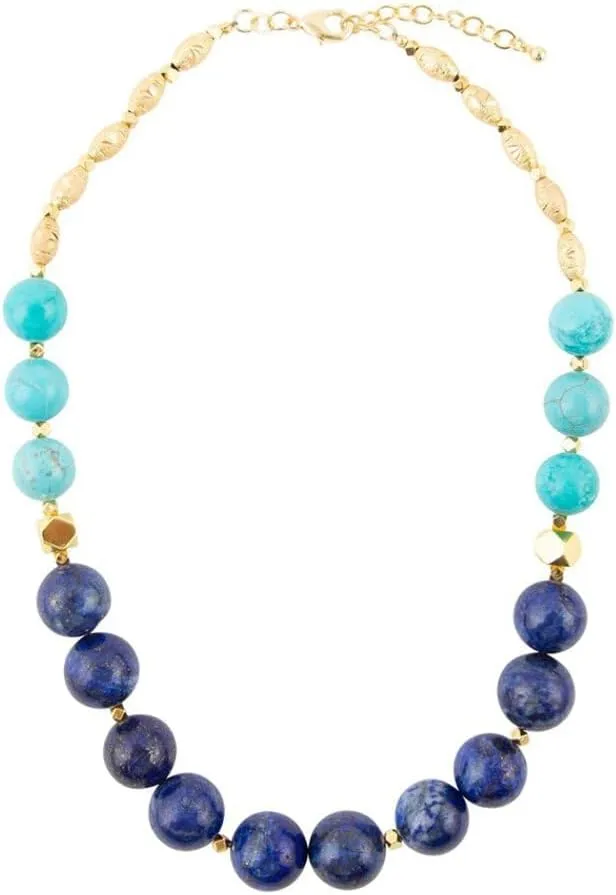 Barse Jewelry Blue Lapis and Magnesite Golden Necklace