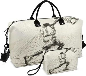 Basketball Sketch Travel Duffel Bags with Toiletry Bag and Adjustable Strap for Travel Gym Yoga