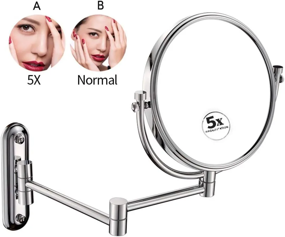 Bathroom Makeup Mirrors Wall Mounted Brass Double Sided Swivel Chrome Magnifying Vanity Shaving Extendable Adjustable(5X)