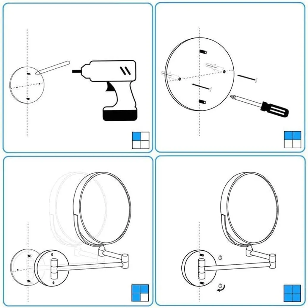 Bathroom Mirror, Makeup Mirror Wall Mounted Bathroom Mirror 8 Inch Lound Makeup Mirror Double-Sided Cosmetic Mirror 360 Rotation(Zirconium Gold,7X)