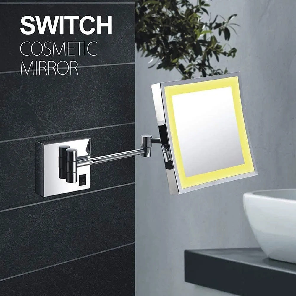 Bathroom Mirror, Wall-Mounted Makeup Mirror Three Double Side Side Square Vanity Heart Mirror Stretched Built-in Lithium Battery (Color : #2)