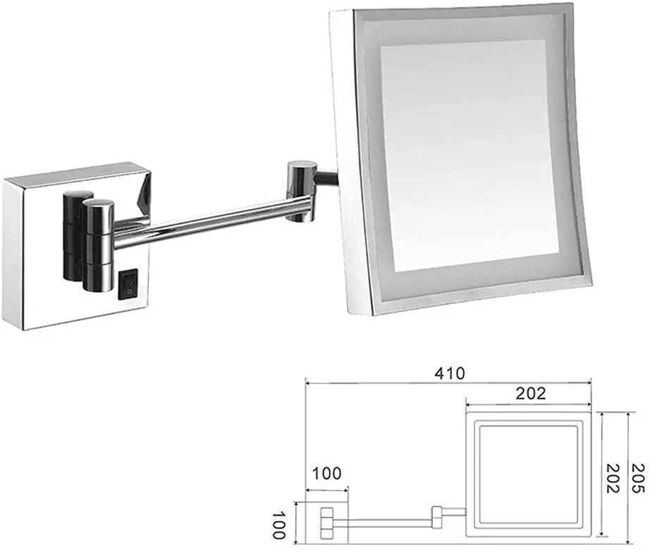 Bathroom Mirror, Wall-Mounted Makeup Mirror Three Double Side Side Square Vanity Heart Mirror Stretched Built-in Lithium Battery (Color : #2)