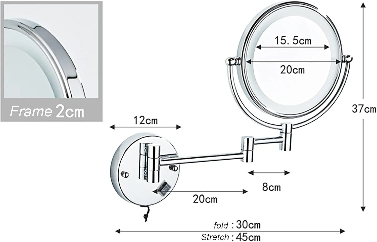 Bathroom Mirrors for Home use, Double-Sided Vanity Mirror, LED Magnifying Mirror, 3X Magnification, Wall-Mounted Makeup Mirror, Folding Mirror, LED Light, 360 Degree Rotation。(Antique Copper)