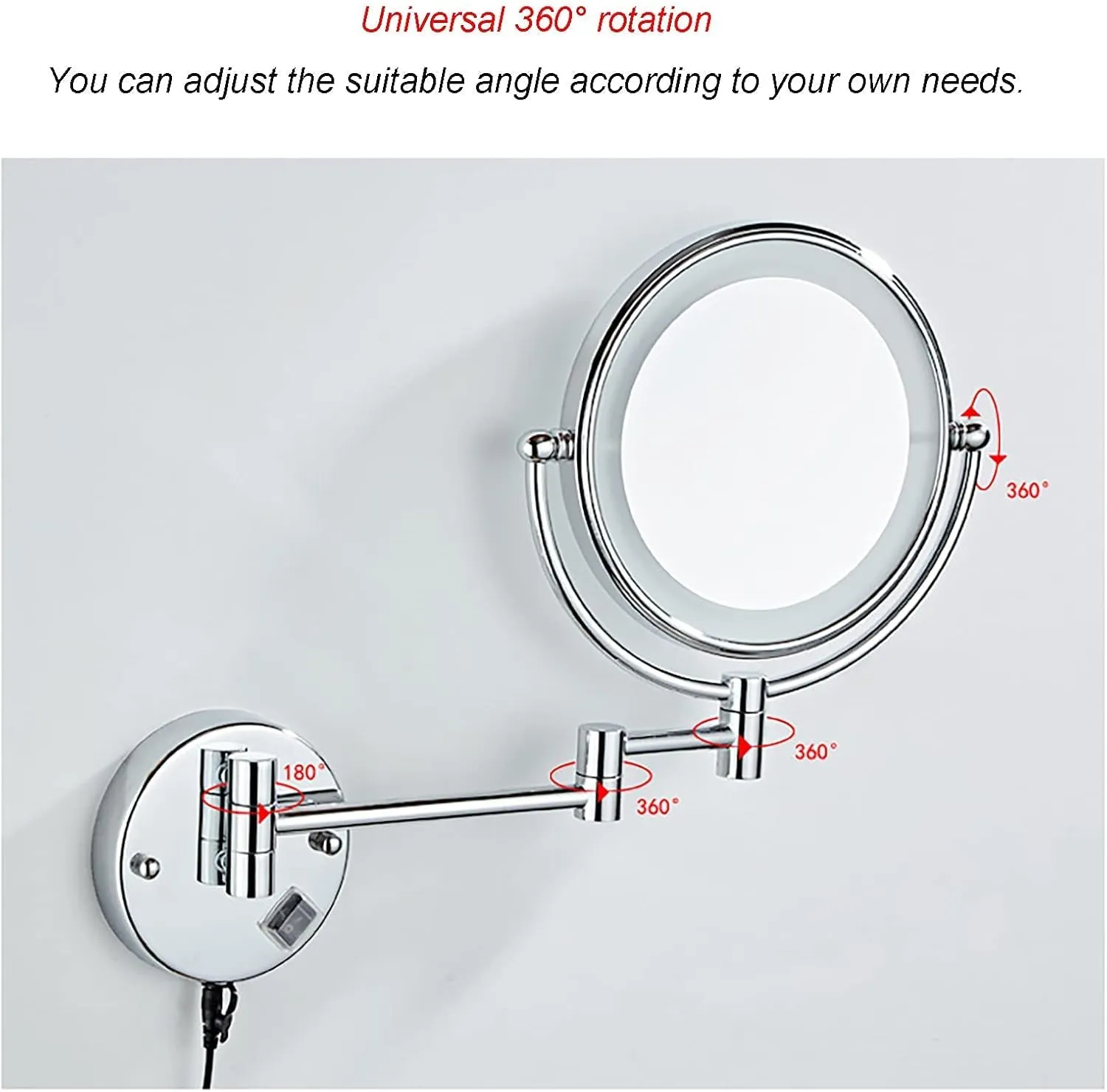 Bathroom Mirrors for Home use, Double-Sided Vanity Mirror, LED Magnifying Mirror, 3X Magnification, Wall-Mounted Makeup Mirror, Folding Mirror, LED Light, 360 Degree Rotation。(Antique Copper)