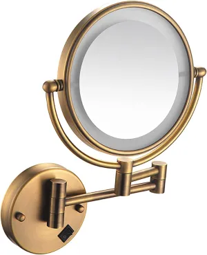 Bathroom Mirrors for Home use, Double-Sided Vanity Mirror, LED Magnifying Mirror, 3X Magnification, Wall-Mounted Makeup Mirror, Folding Mirror, LED Light, 360 Degree Rotation。(Antique Copper)